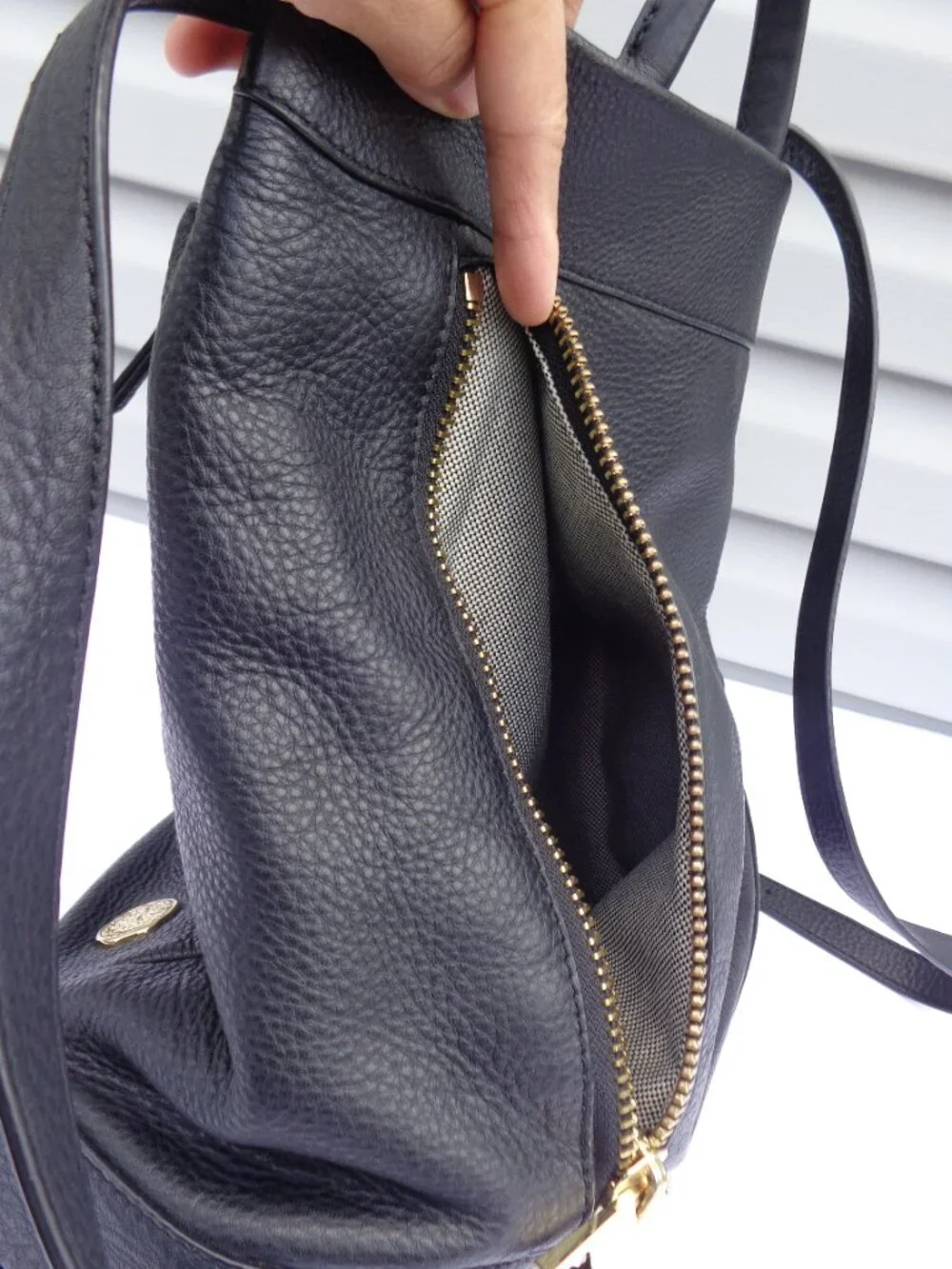 Vince Camuto Madox Black Backpack Genuine Leather Vertical Front Zip Pocket